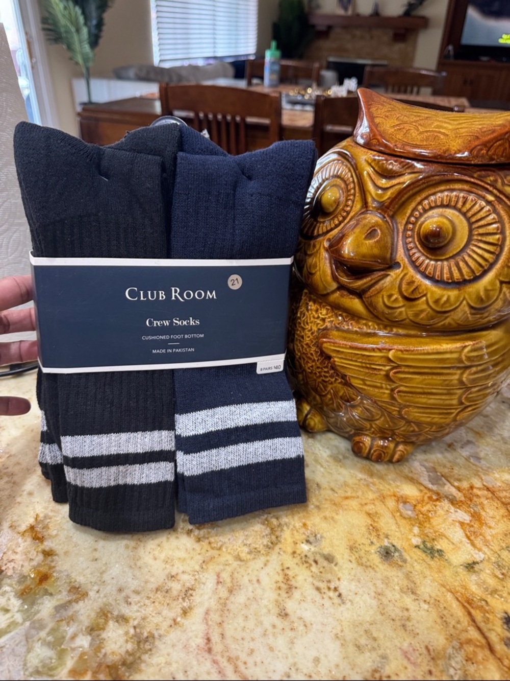 Club Room Men's Crew Socks - Black & Navy with Gray Stripes 8 pairs